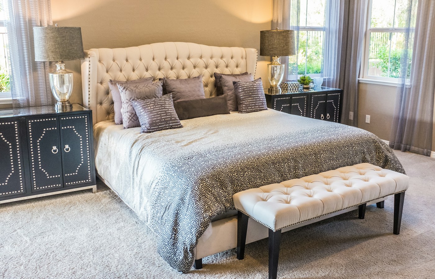 A calm bedside space in a small bedroom